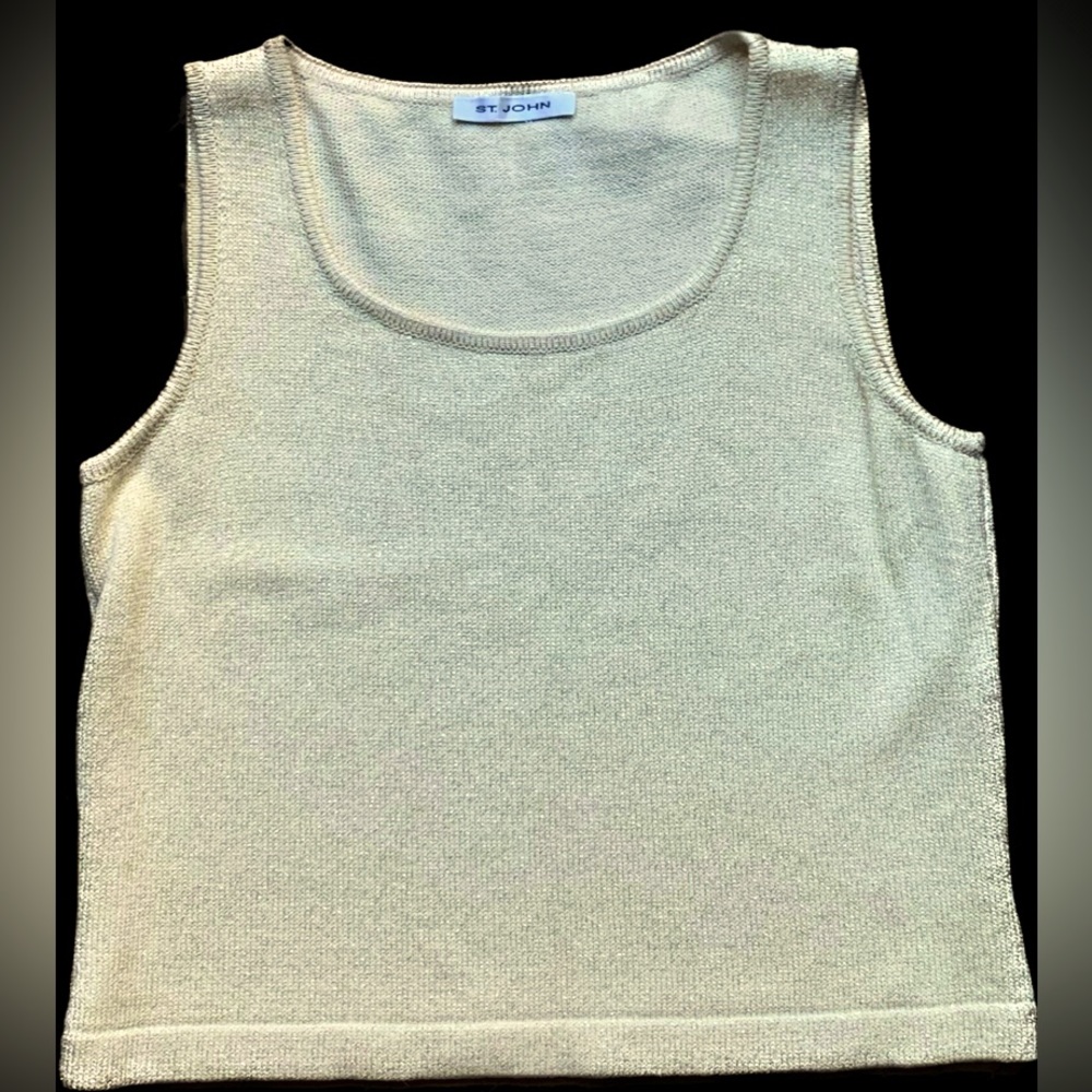 St.John Evening 90s Vintage Sleeveless Scoop Neck Knit Shell Top | Gold | Sz S
